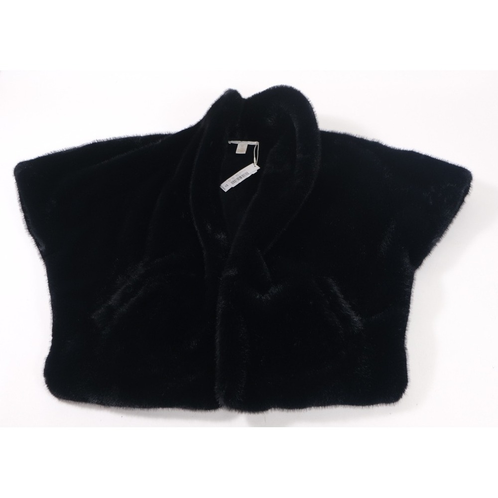 Gemma Layne Capelet Womens OS Black Faux Fur Shawl Collar Shrug Evening Wrap